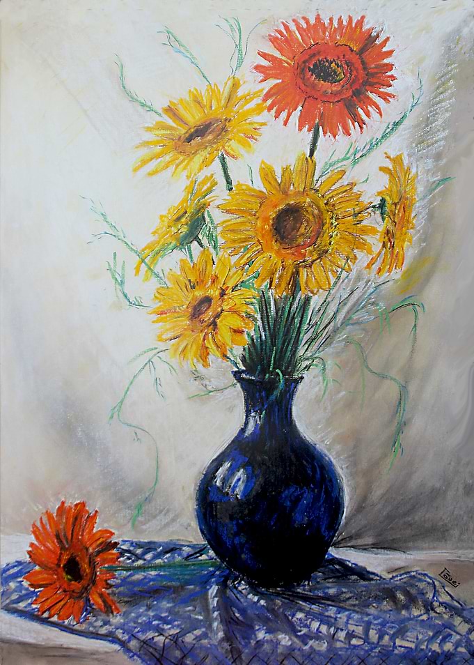 Gerbera in blue vase