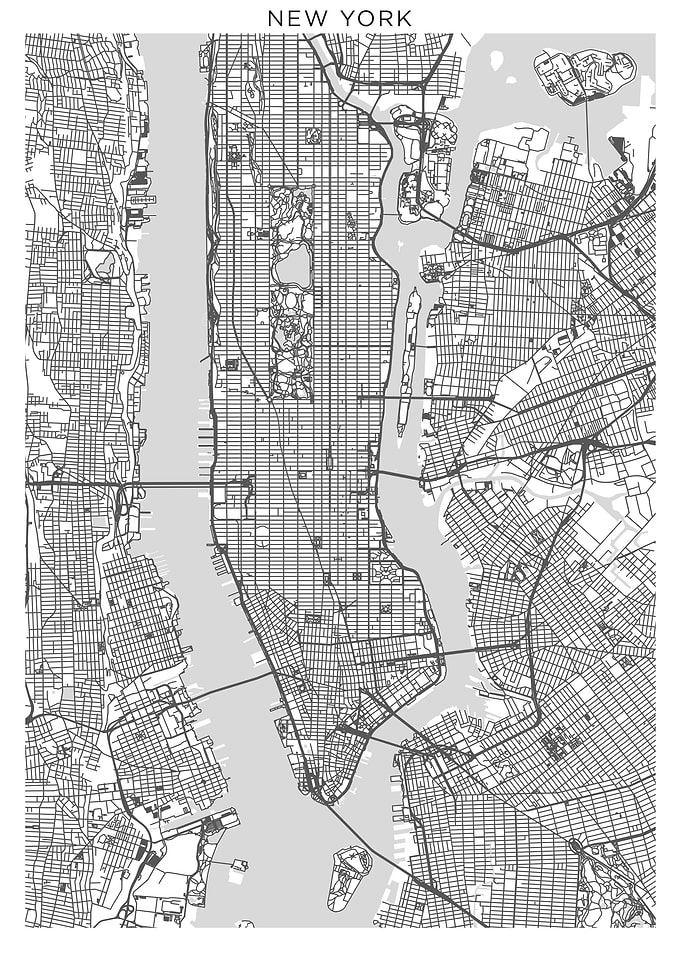 New York grey map
