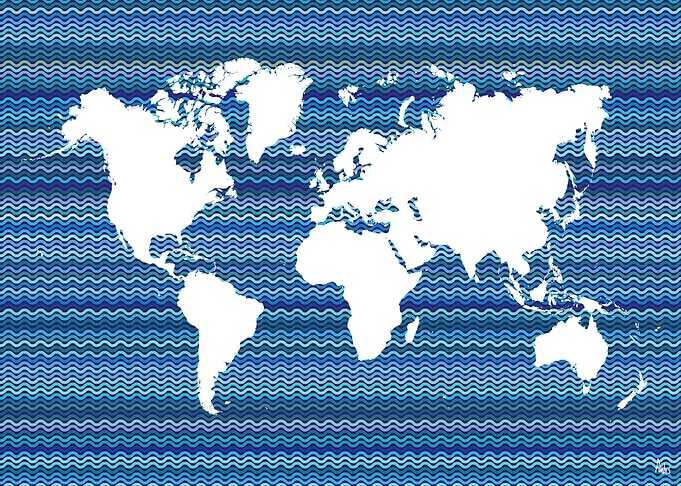 Wavy World Map Blue