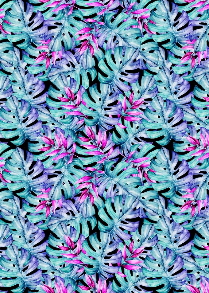Blue Pink Tropical Leaves