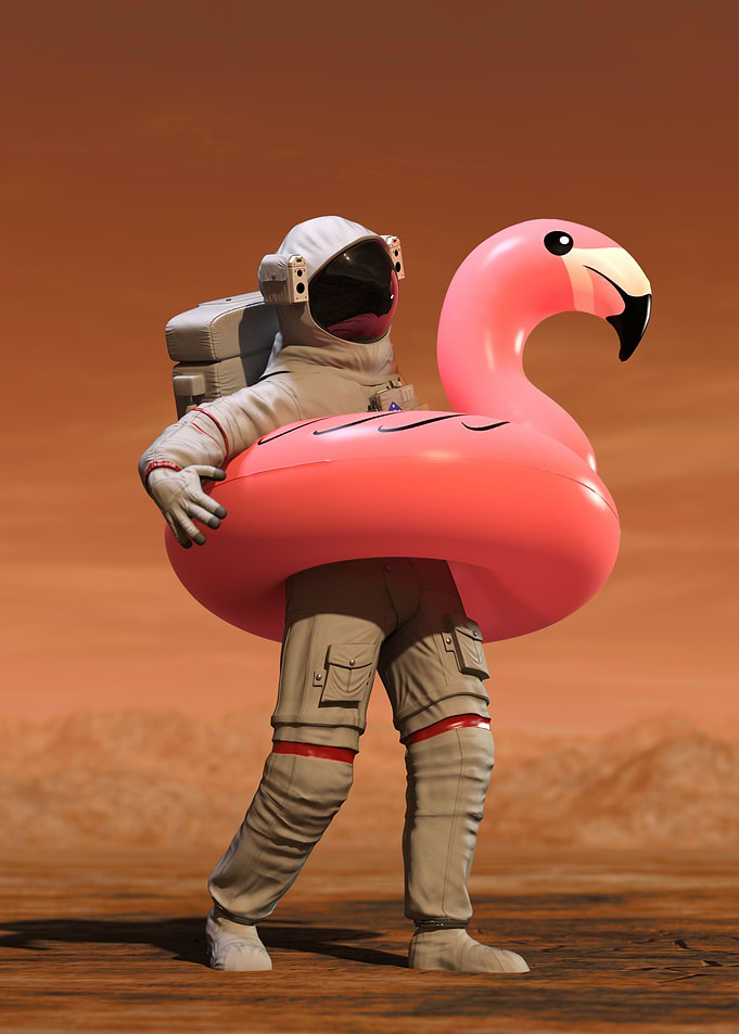 Astronaut with Pink Float