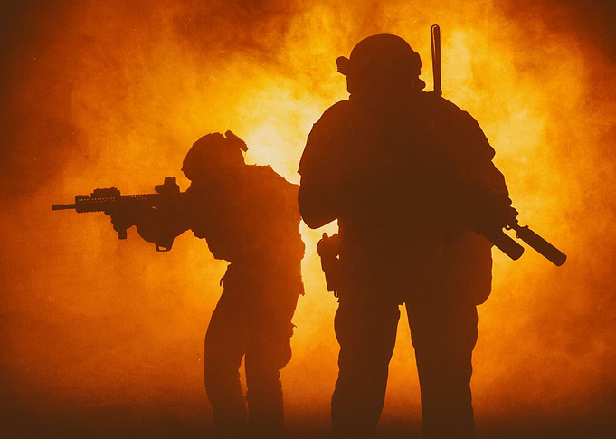 soldiers in smoke