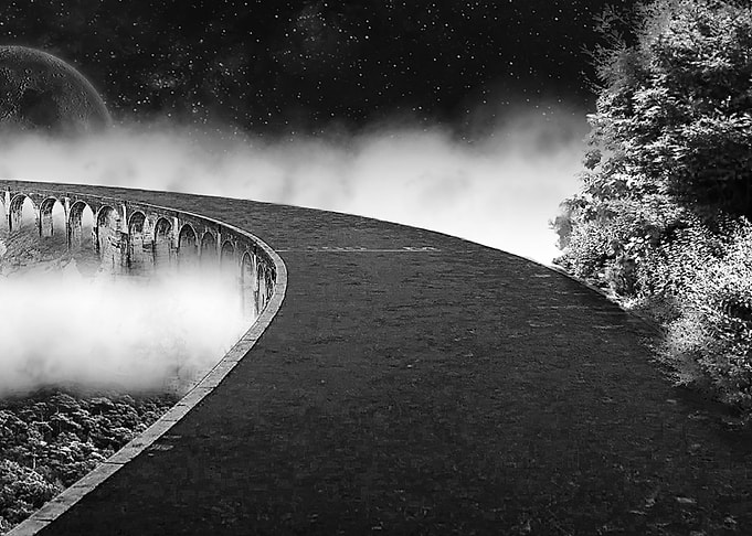 Night road on a cliff