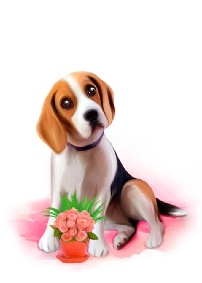 Beagle with flowers