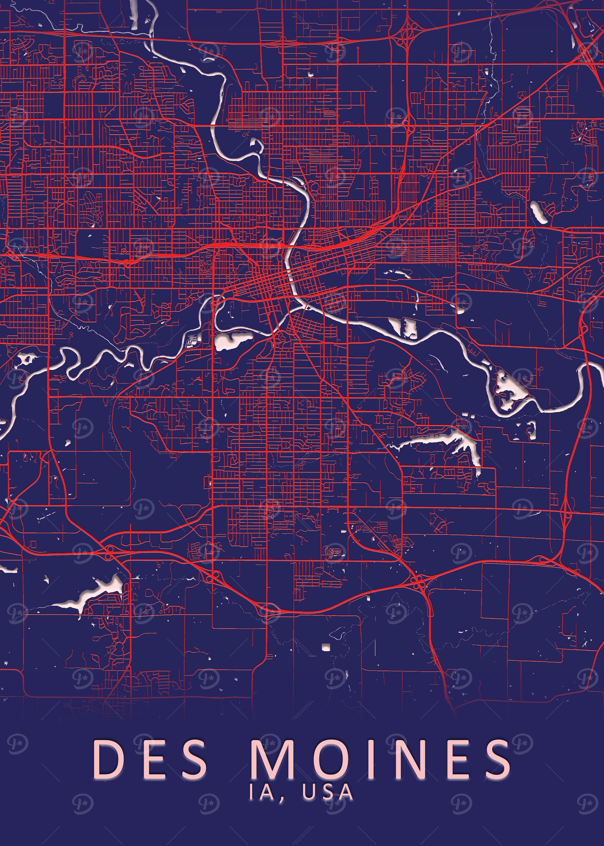 Des Moines IA USA City Map