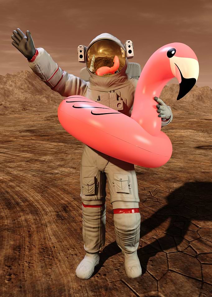 Astronaut with Pink Float