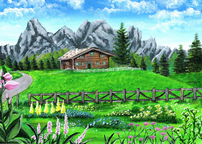 Mountain and flowers