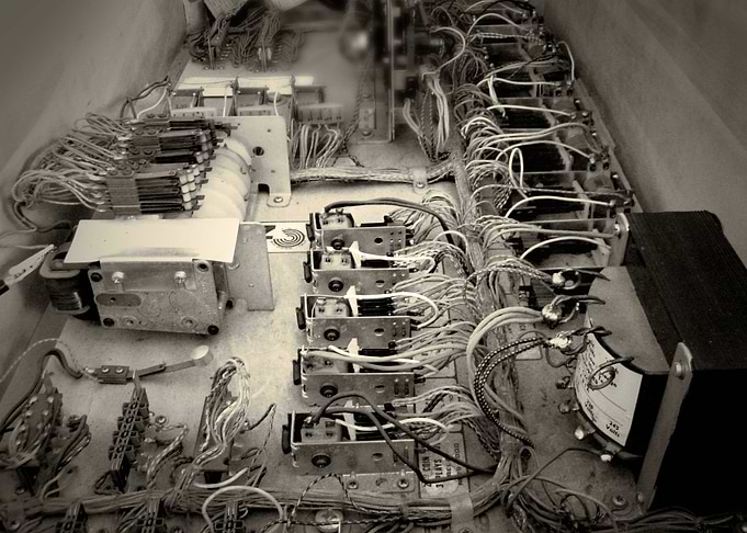 Inside a pinball machine