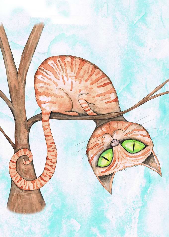 Red cat in a tree