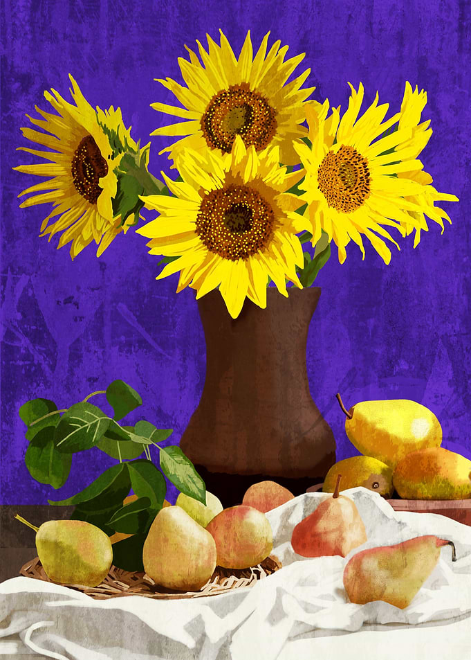 Sunflowers and pears