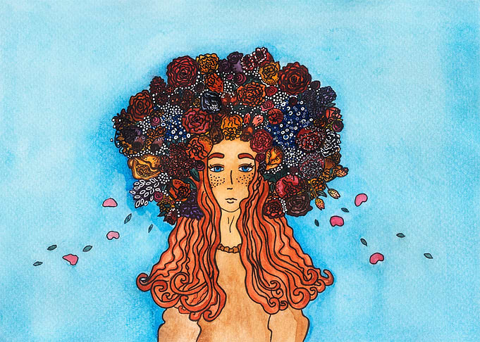 The girl with flowers in h