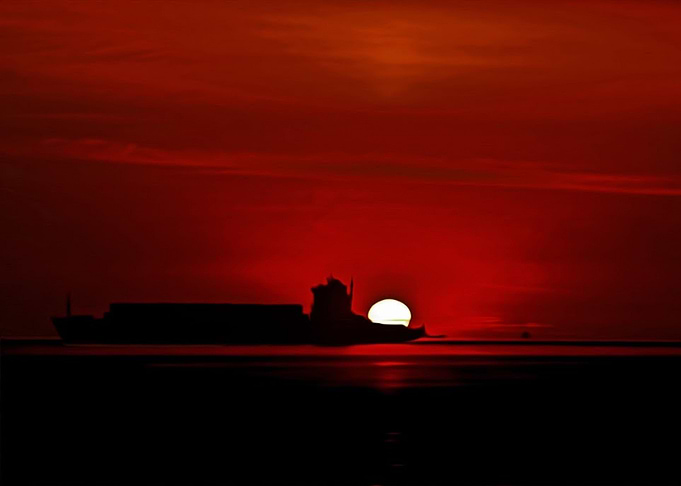 Sunset Silhouette Ship