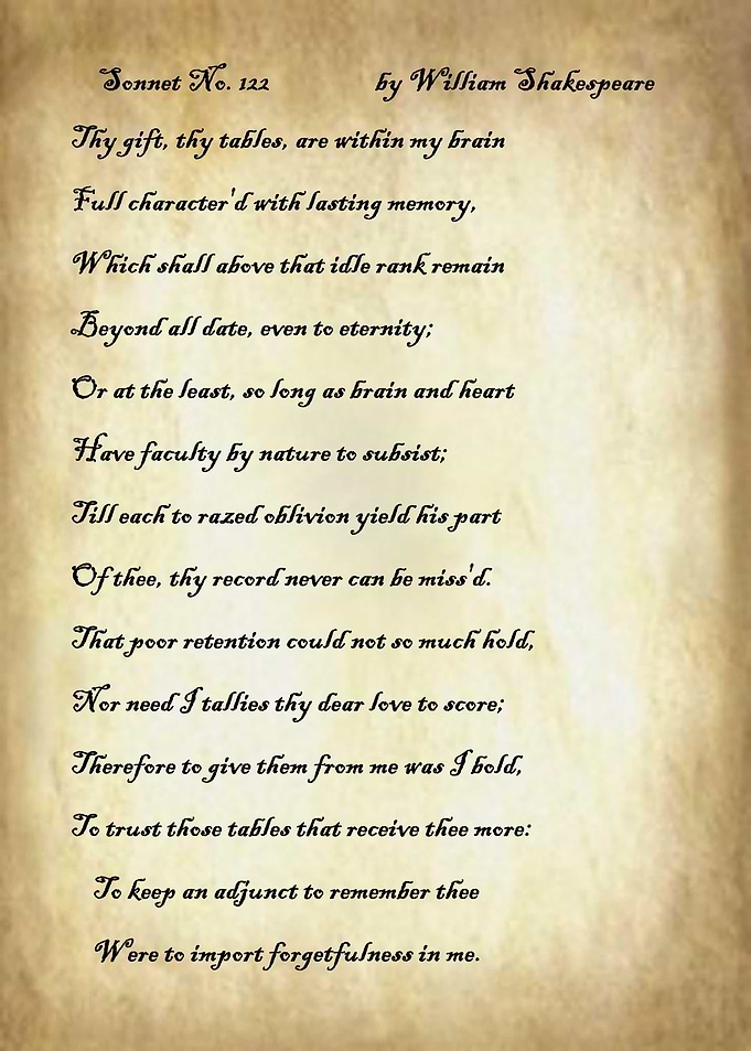 Sonnet 122 by Shakespeare