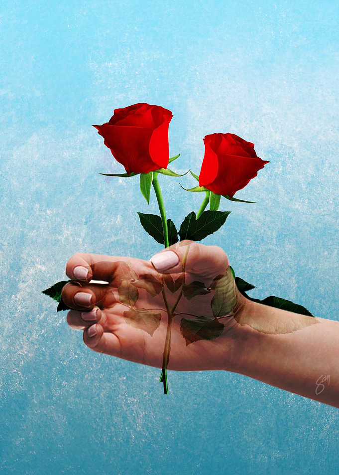 Hand and roses