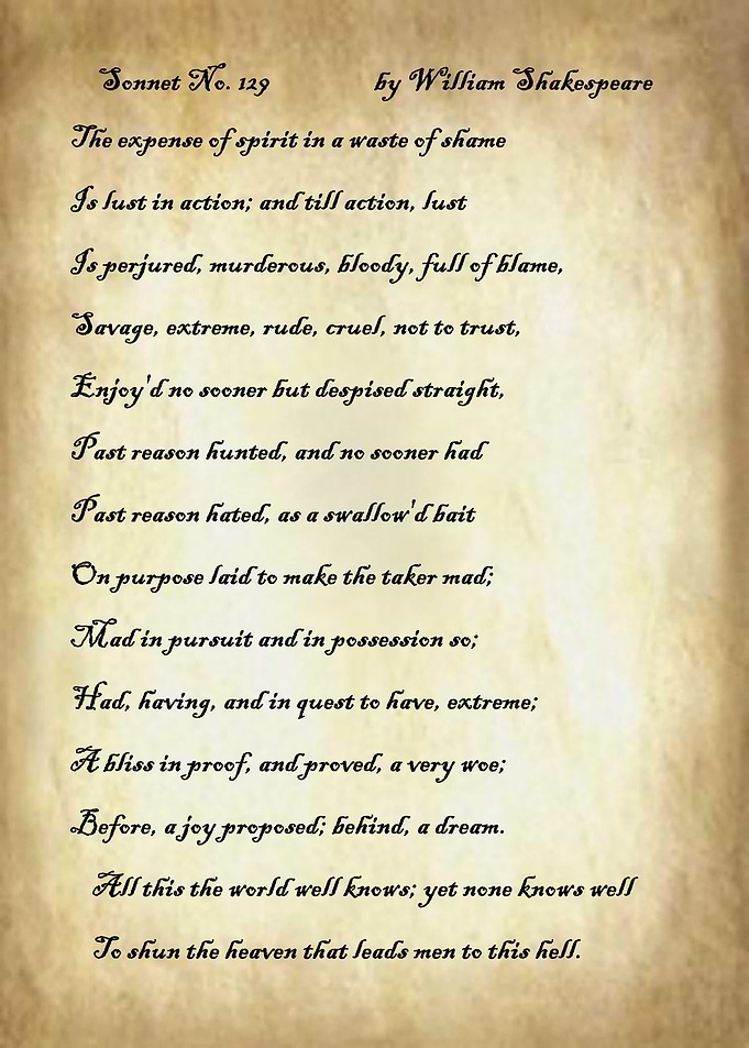 Sonnet 129 by Shakespeare