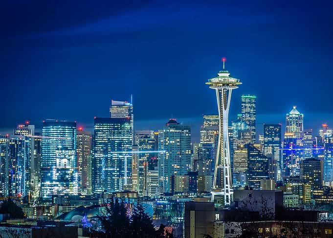 Seattle skyline blue sky