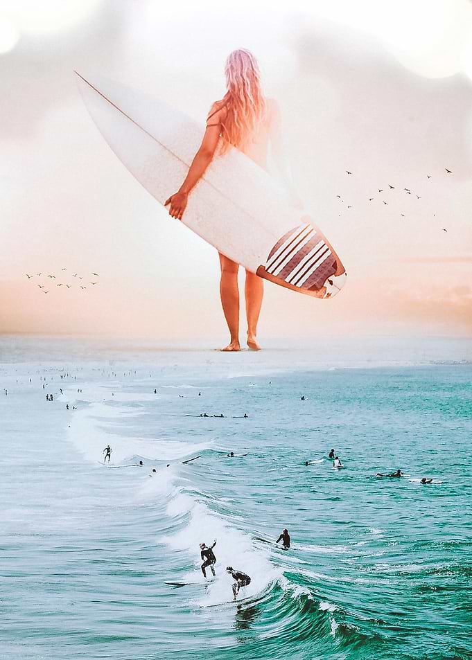 SurfGirl Walking on Beach