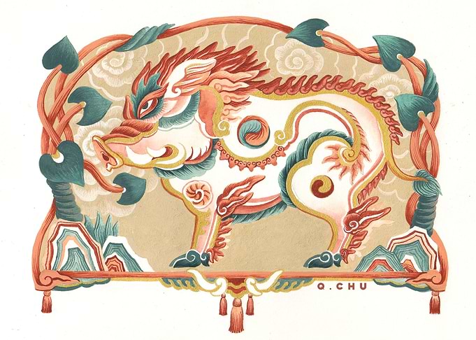 Piggy year Asian art style