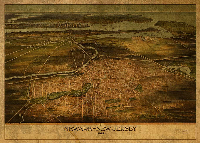 Newark NJ City Map 1916
