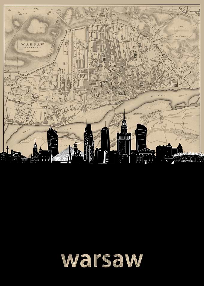 warsaw skyline sepia