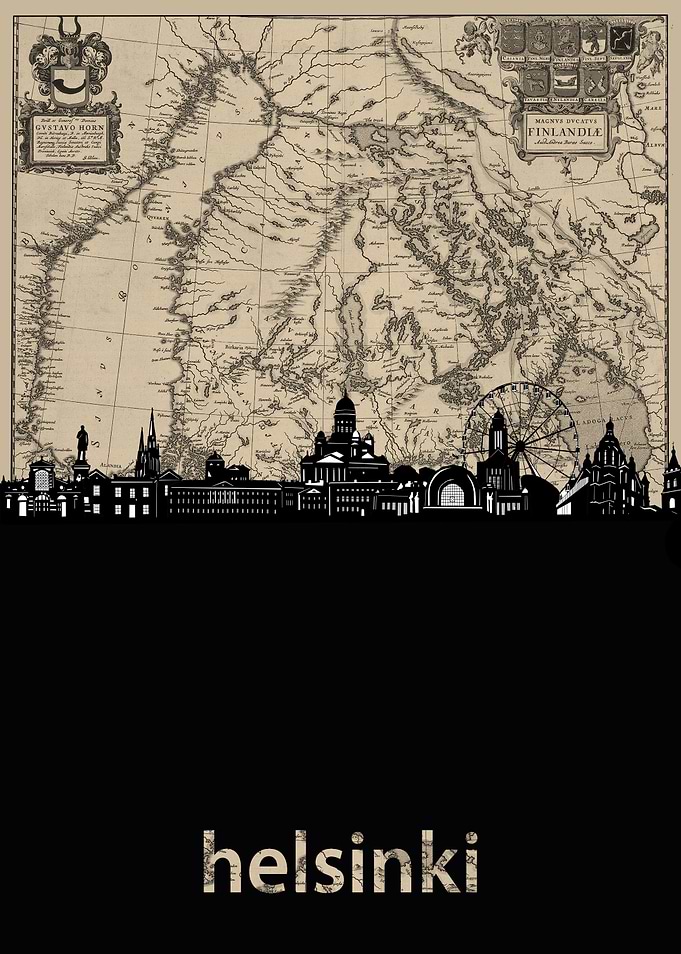 helsinki skyline sepia