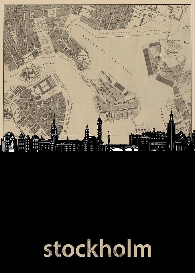 stockholm skyline sepia