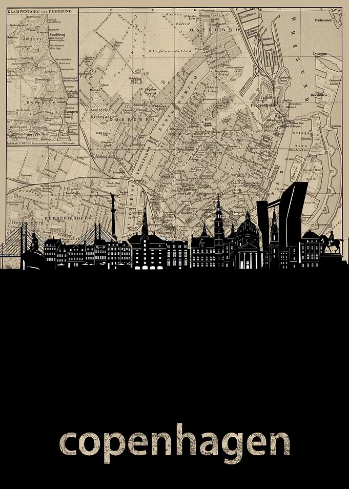 copenhagen skyline sepia