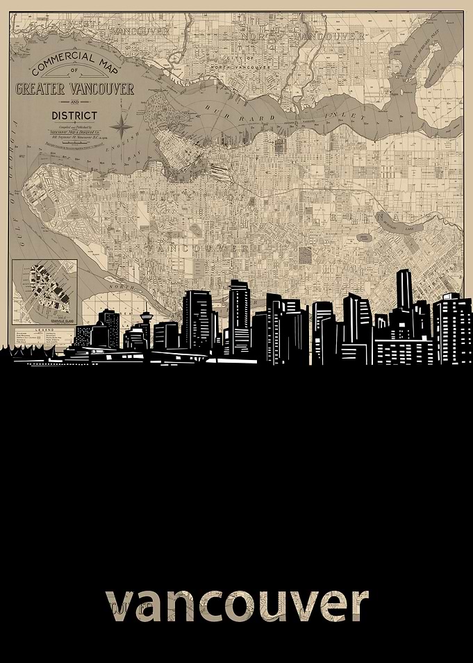 vancouver skyline sepia