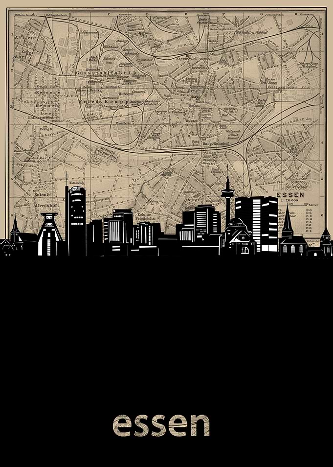 essen skyline sepia