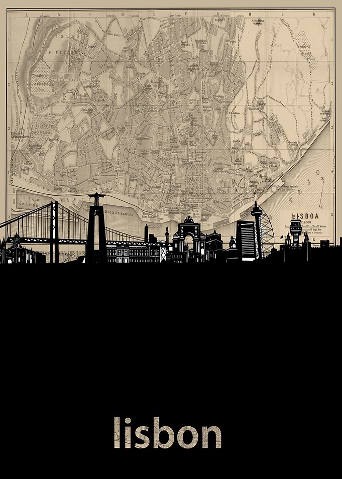 lisbon skyline sepia