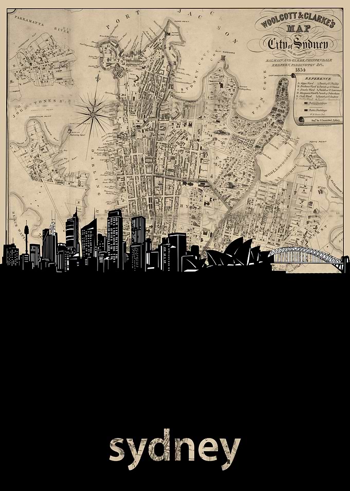 sydney skyline sepia