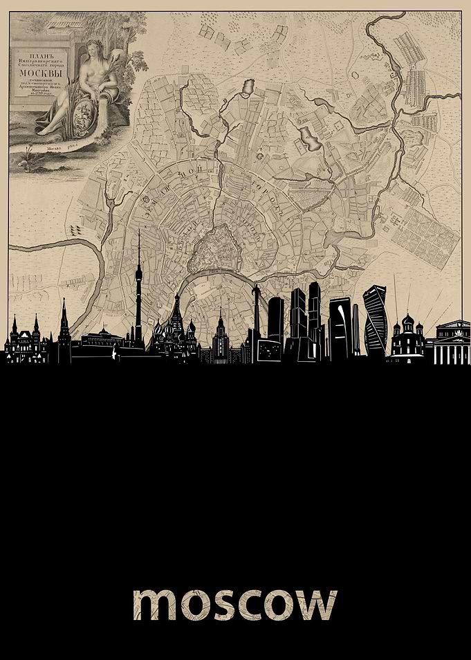 moscow skyline sepia