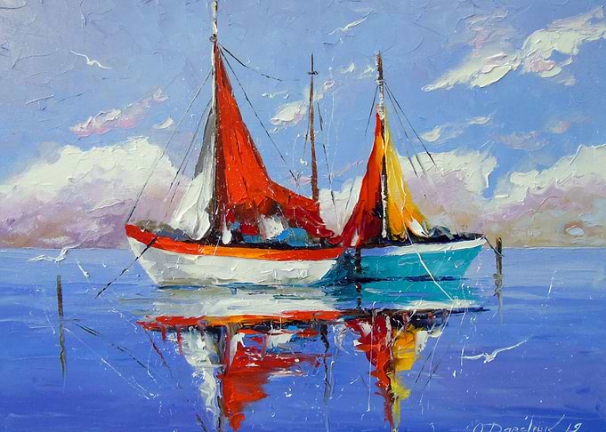 Sailboats anchored