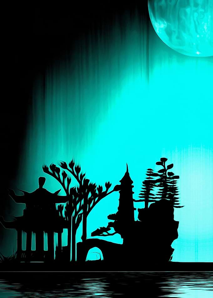 Asia night silhouettes