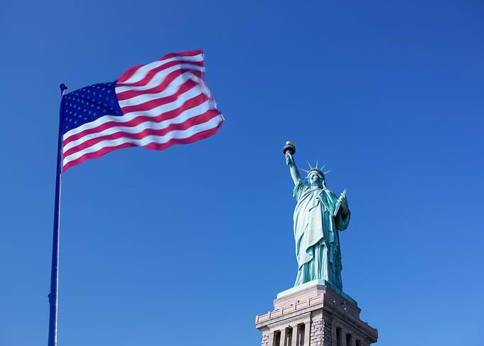 Statue of Liberty and flag