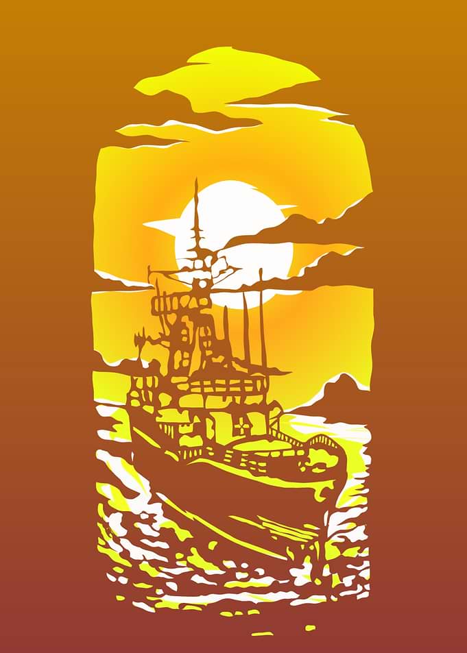 negative ship sunset
