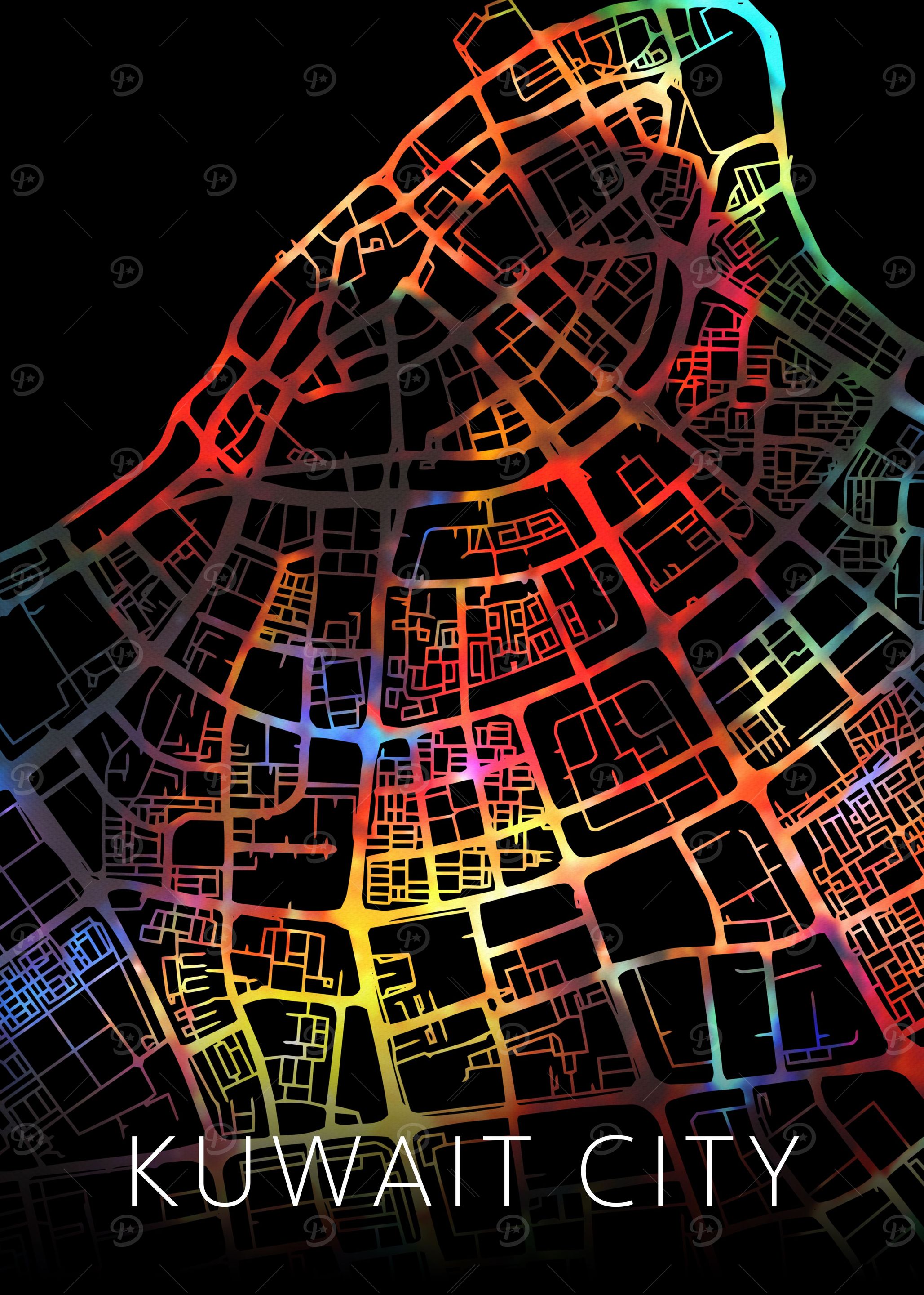 Kuwait City Watercolor Map