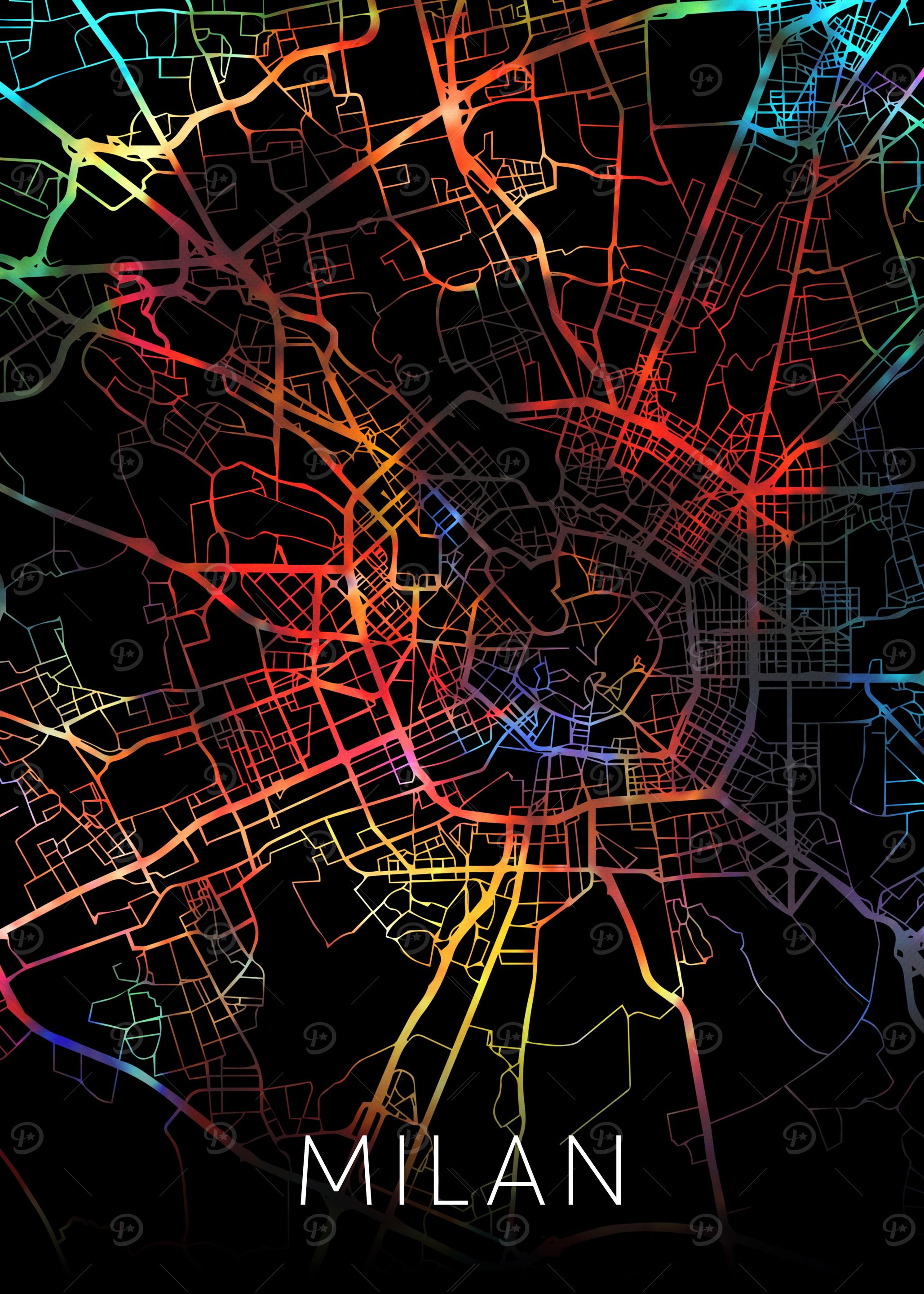 Milan Italy Watercolor Map