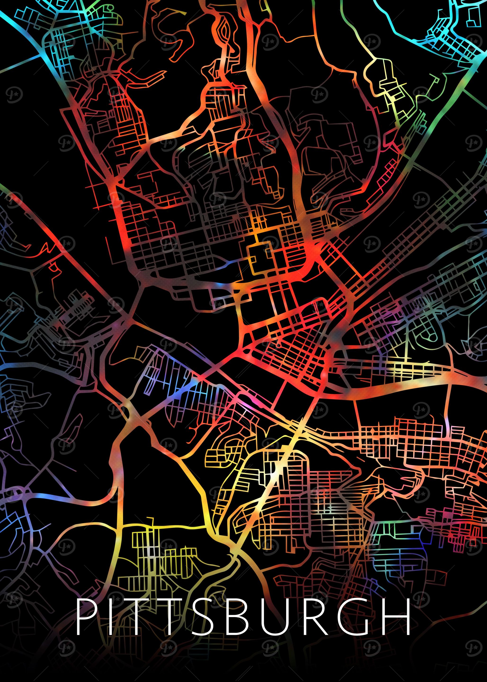 Pittsburgh Watercolor Map