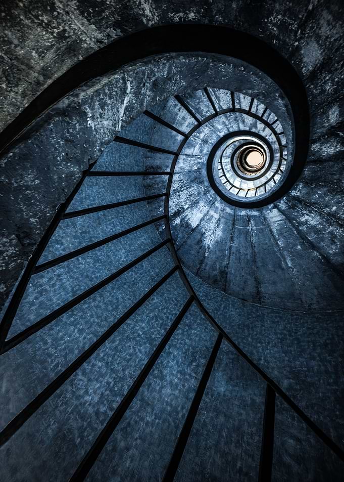 Blue spiral staircase