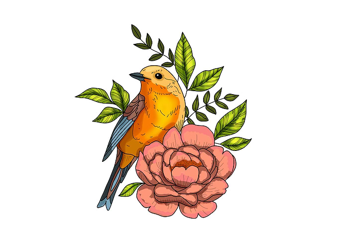 Bird leaves flower