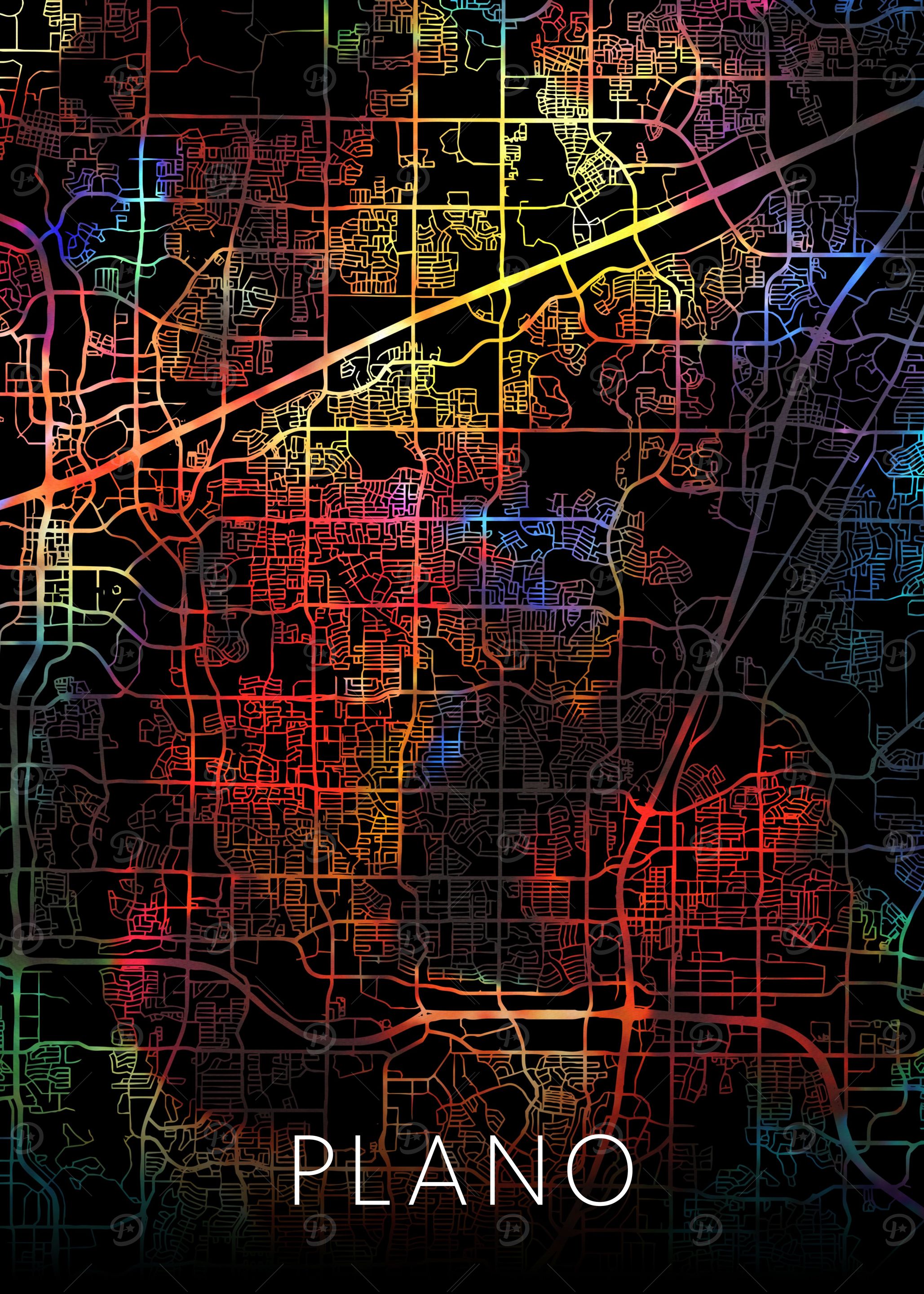 Plano Texas Watercolor Map