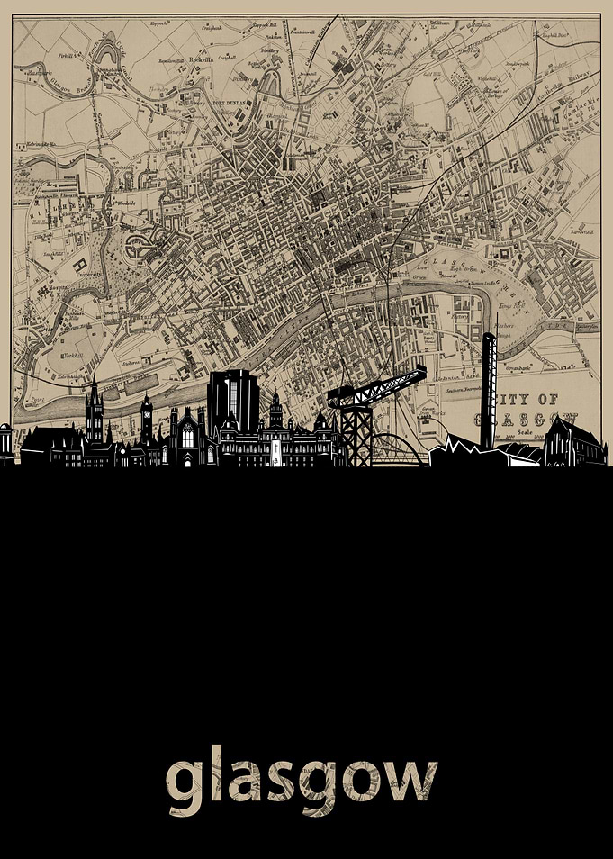 glasgow skyline sepia