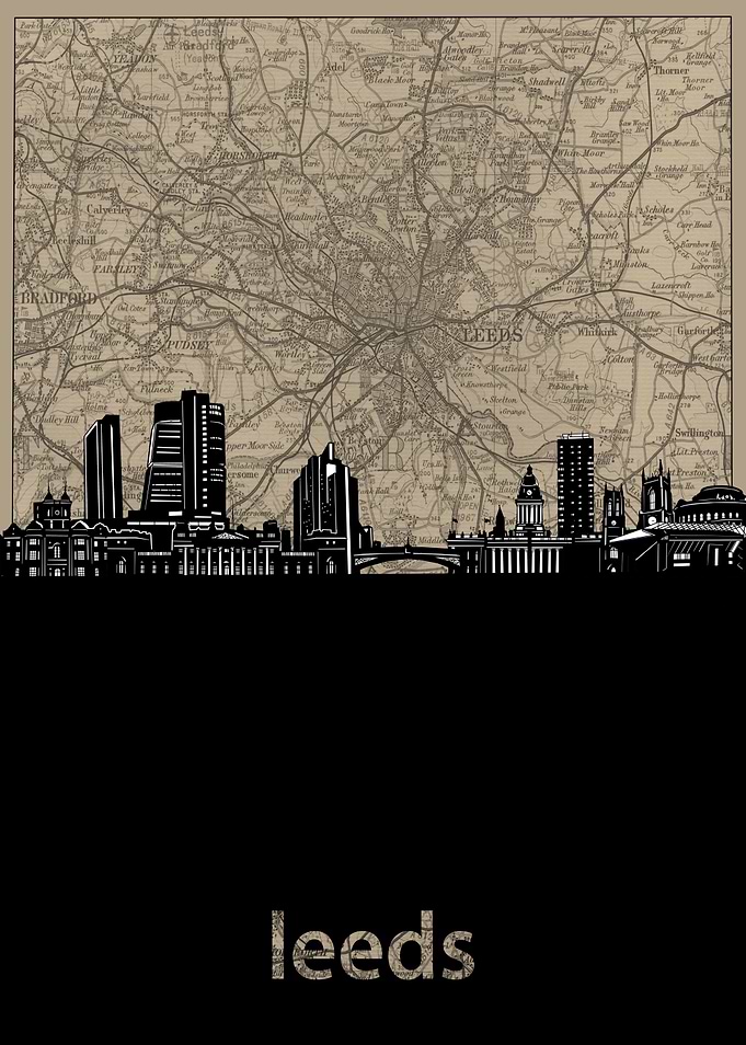 leeds skyline sepia