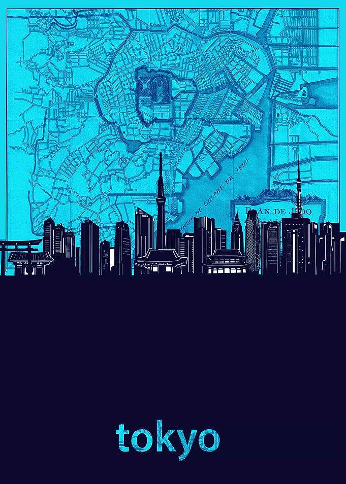 tokyo skyline turquoise