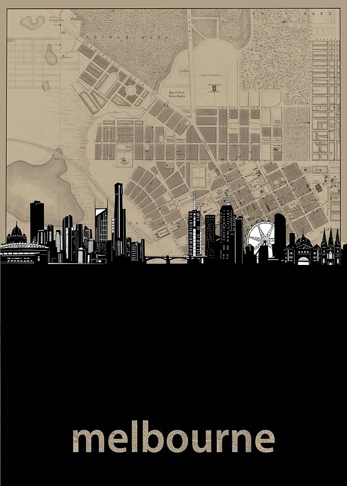 melbourne skyline sepia