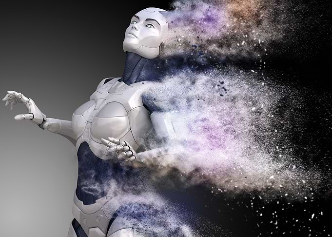 Cyborg shattered into dust