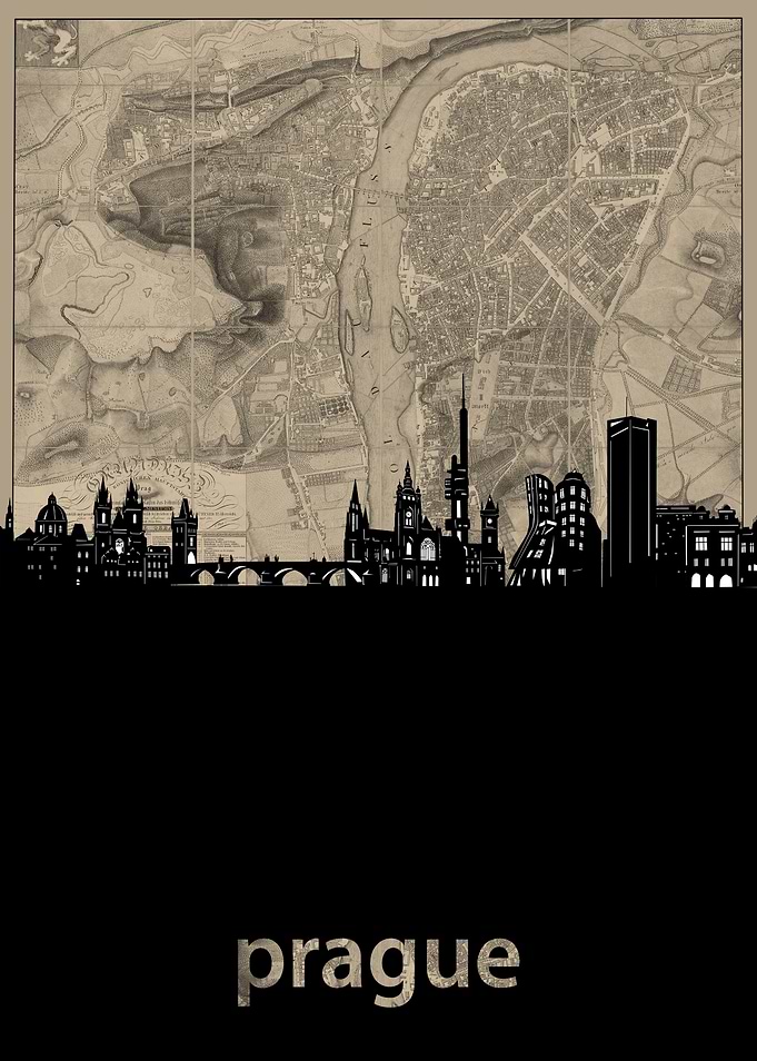 prague skyline sepia