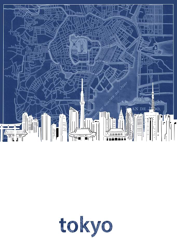 tokyo skyline blue