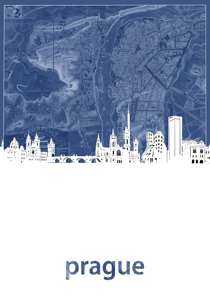 prague skyline blue